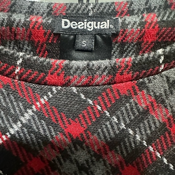 Desigual Women Crew Neck Short Sleeve Embellished A-Line Plaid Loverpool Dress S - Picture 5 of 7